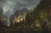 Johann Hermann Carmiencke Storm in the mountains oil painting